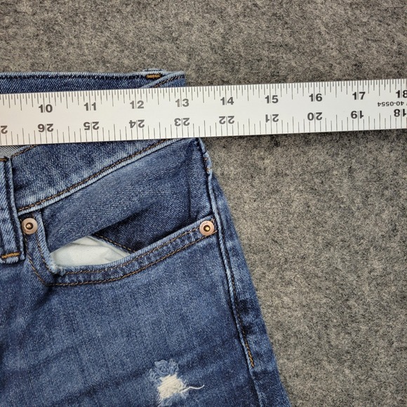 Uniqlo Jeans Womens 3 Blue Denim Distresd Single Stitch Flat Front Straight Leg - Picture 9 of 14